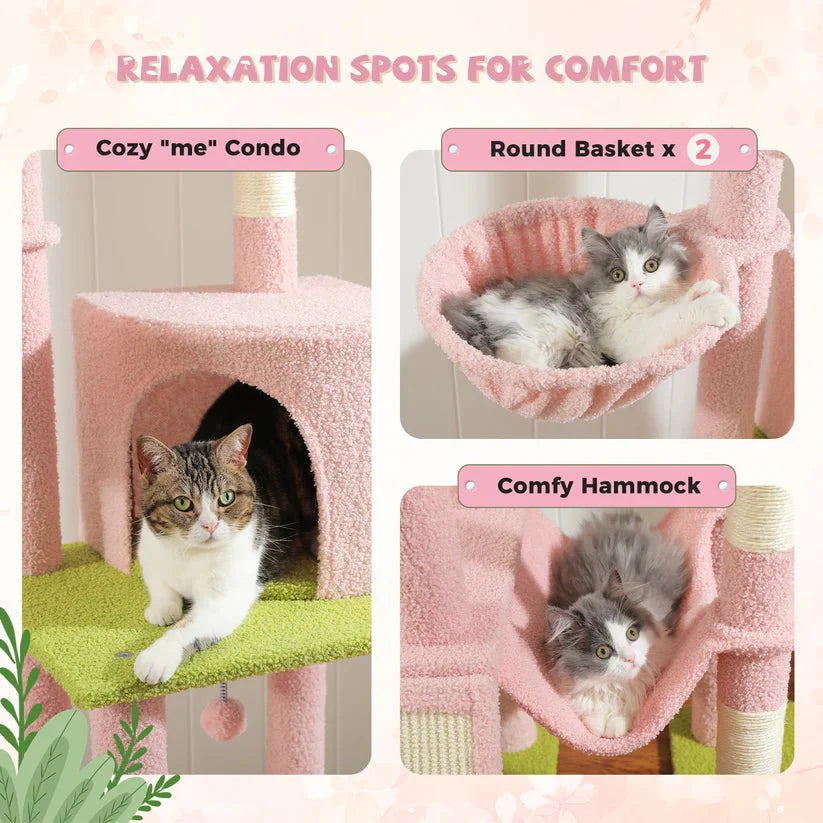 Cactus Cat Tree Tower Scratching Post Scratcher Adjustable Height 216-285cm - Pink-1