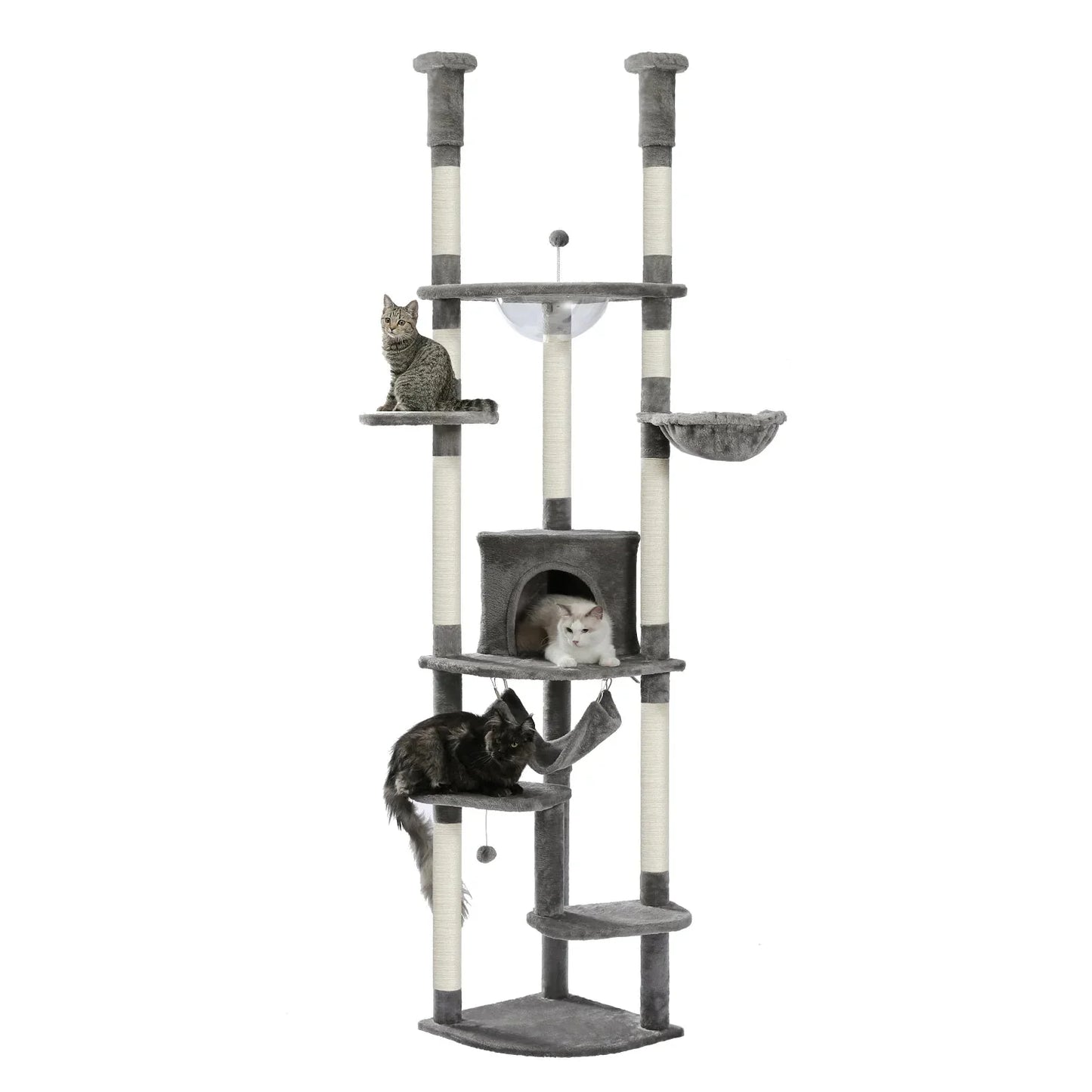 Floor to Ceiling Height Adjustable Cat Condo Bed - Grey-0