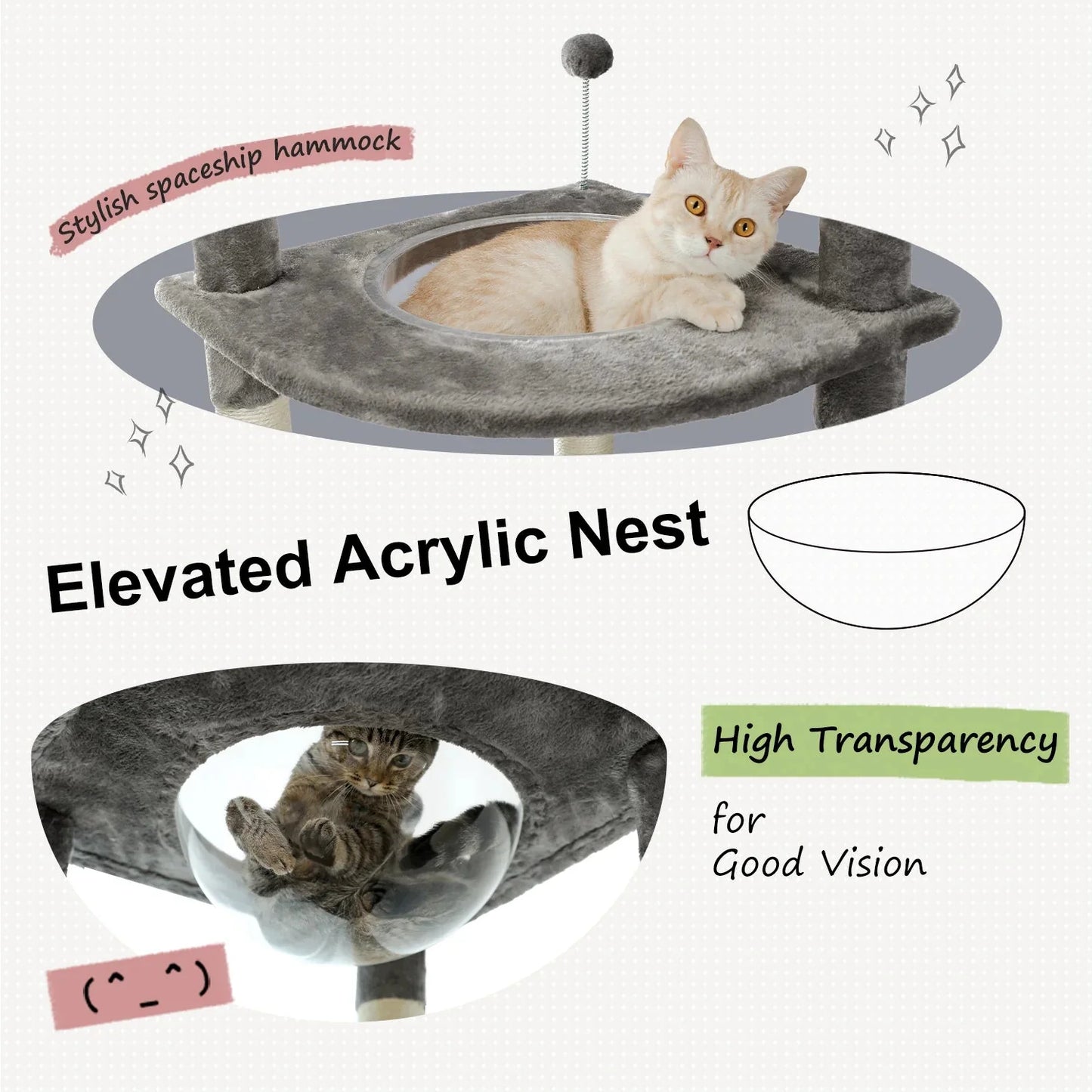 Floor to Ceiling Height Adjustable Cat Condo Bed - Grey-3