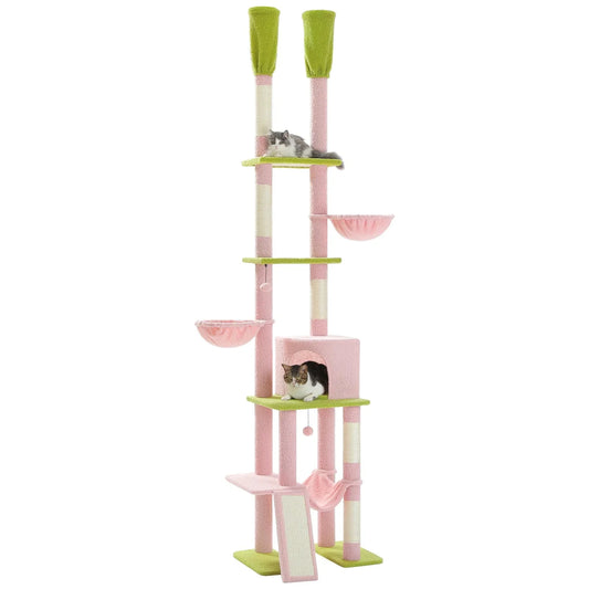 Cactus Cat Tree Tower Scratching Post Scratcher Adjustable Height 216-285cm - Pink-0