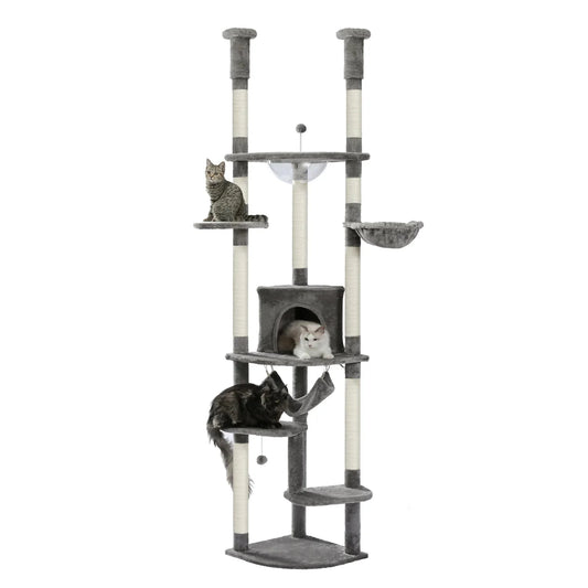 Floor to Ceiling Height Adjustable Cat Condo Bed - Grey-0