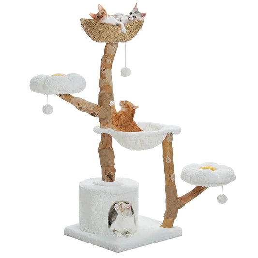 Pure Plush Rattan Real Wood Cat Tower House-0
